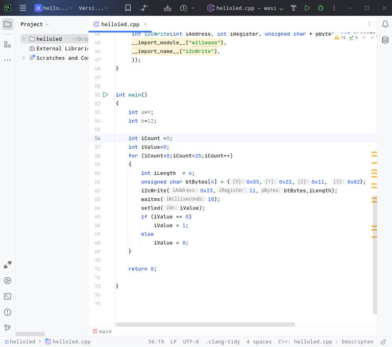 C/C++ program using WASI SDK and CLion.