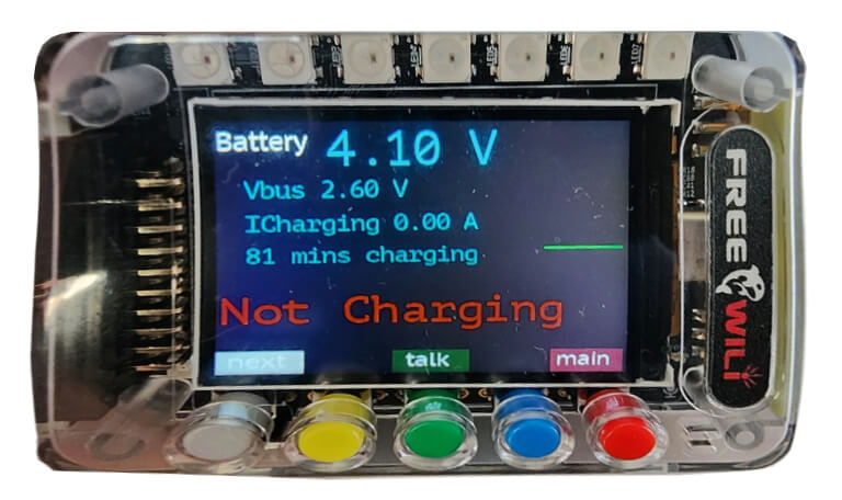 The about screen showing battery discharging