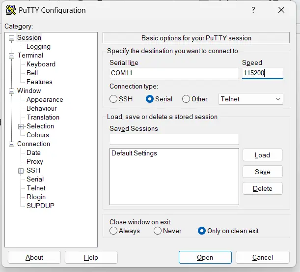 Connecting with PuTTY