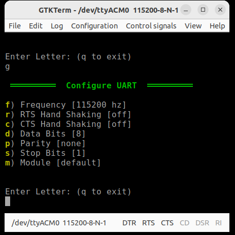 The UART settings.